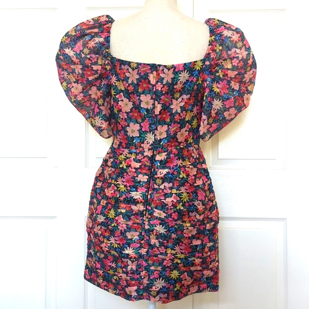 C/MEO Collective Red Pink Sheath Mini Dress Sweetheart Puff Sleeves - Picture 8 of 10